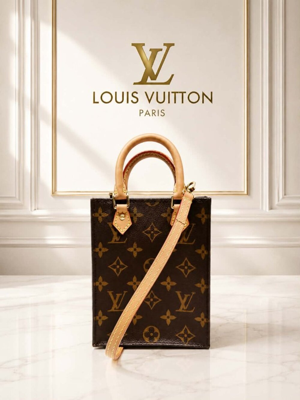 Authentic Louis Vuitton Petit Sac Plat Monogram Hand Bag